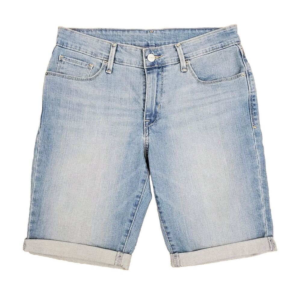 Levis Bermuda Jean Shorts Womens Sz 29 Rolled Cuff Blue Light Wash Stretch